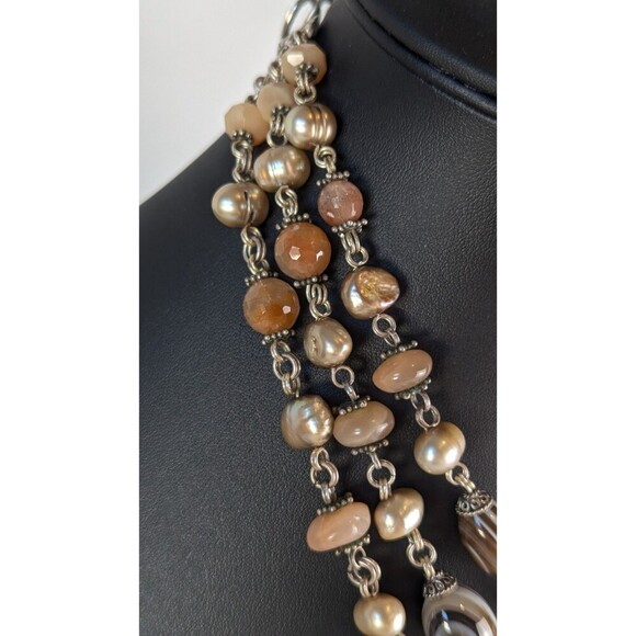 Stephen Dweck Vintage Necklace Triple Strand Smoky Quartz Sterling Silver Estate - Picture 4 of 10
